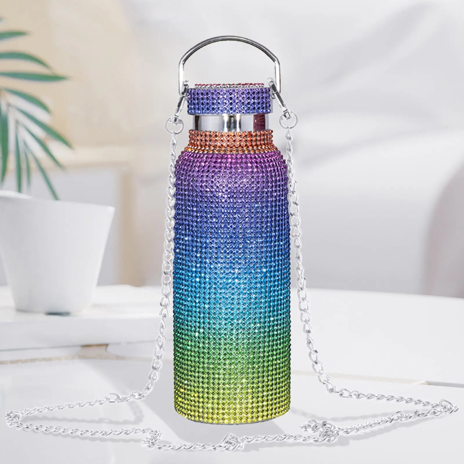 Portable Diamond Vacuum Cup 500ml/17oz Glitter Water Bottle Drinking Kettle