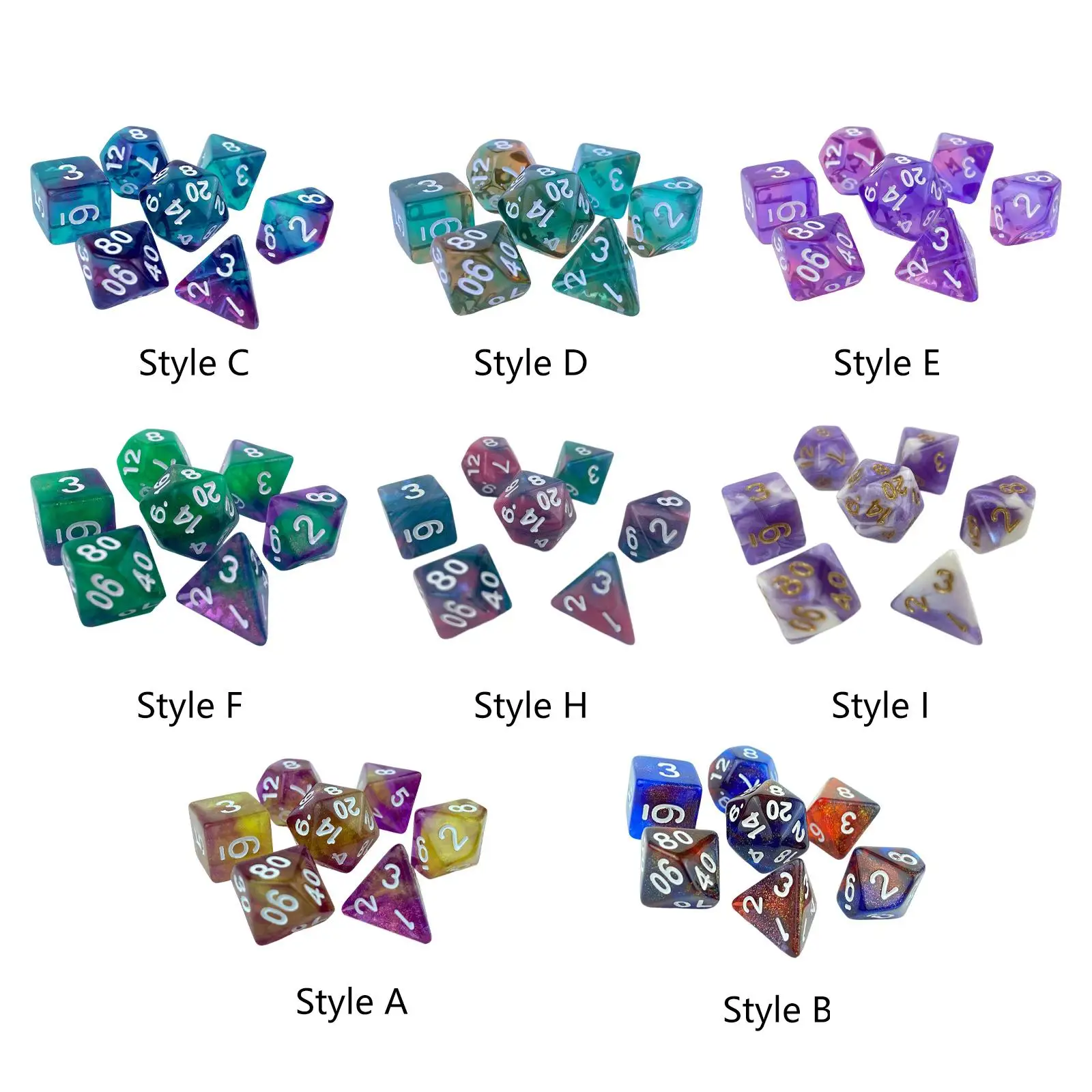 7Pcs DND Board Game Dices Double Colors Engraved Luminary Fantasy Dices Puzzle Games Craft for Role Playing KTV Parties