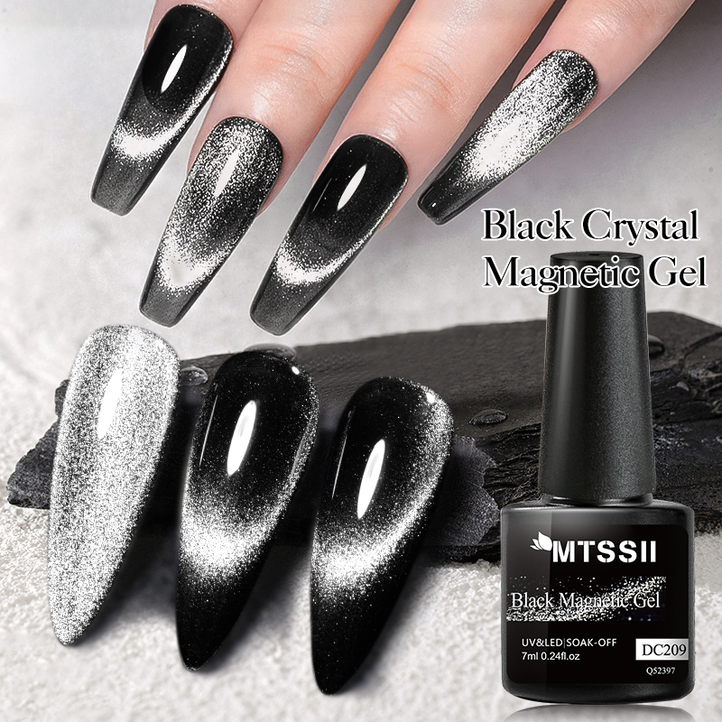 Mtssii 7ML Black Crystal Cat Magnetic Gel Sparkling Glitter Gel Nail Polish Semi Permanent UV Gel Nail Art No Need Base Color