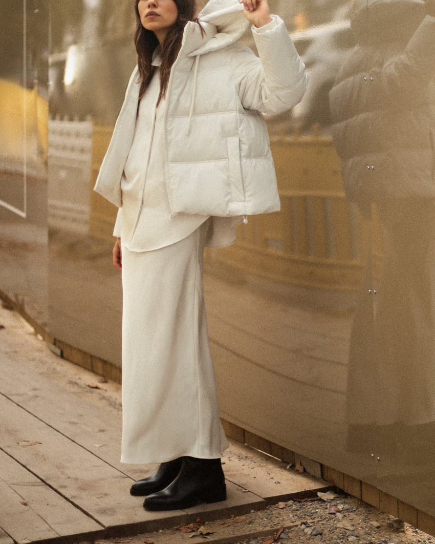 Gesteppte, kurze, dicke Kapuzenjacke für Damen, Winter-Wasser- und Windschutz, verkürzter Anorak, hoher Kragen, lange Ärmel, warmer Mantel_voghion.com