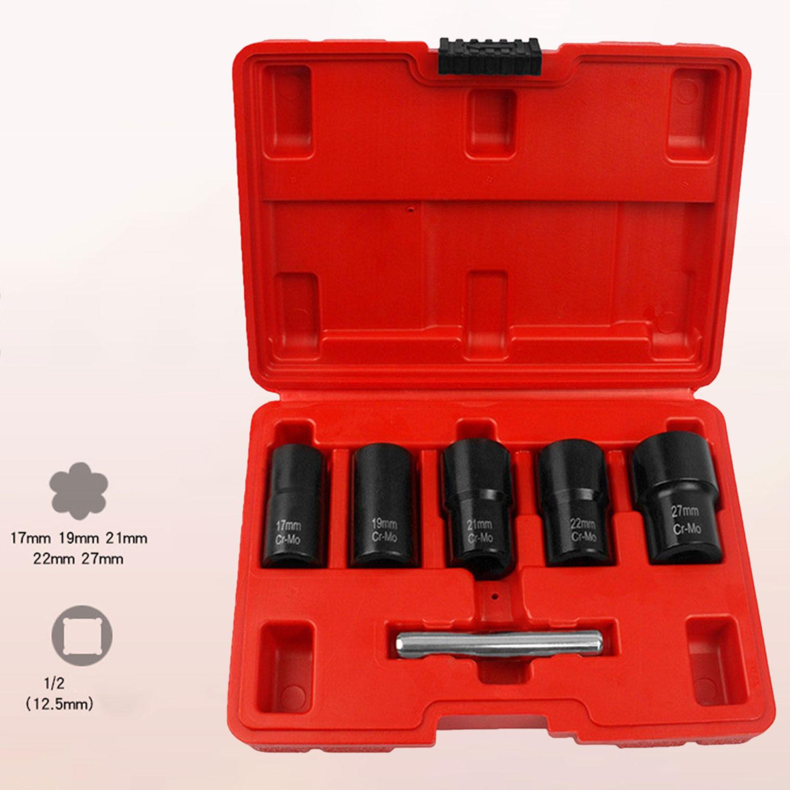 6x Socket Wrench Set with Storage Case Broken Screw Extractor Remover Set 6 Point for 1/2