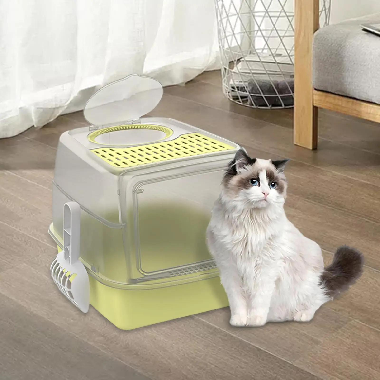 Hooded Cat Litter Boxes with Scoop Cat Litter Tray Portable Large Spacious Pet