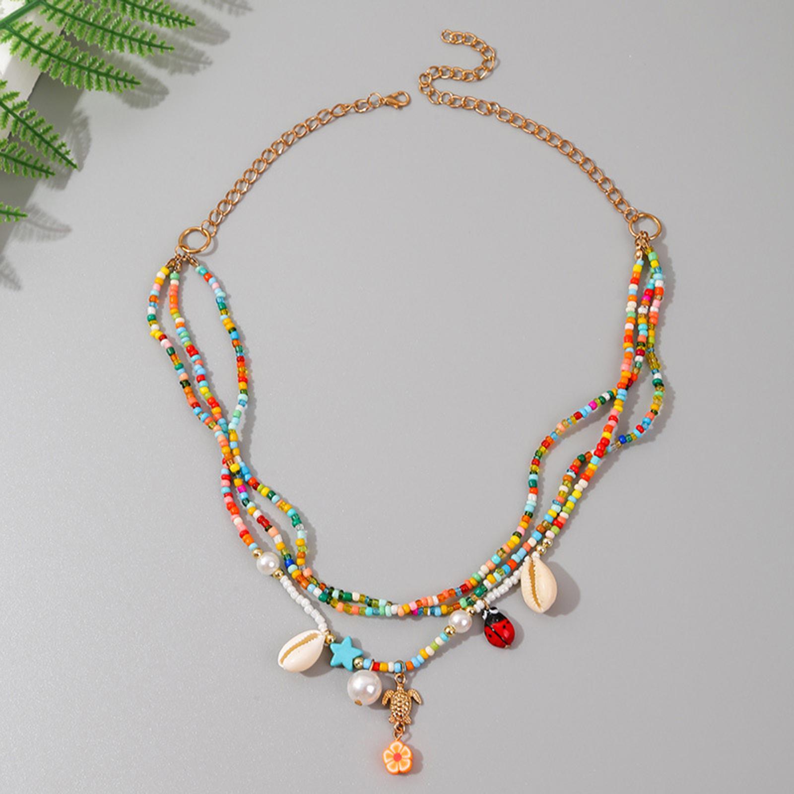 Bohemian Pendant Starfish Shell Multilayer Fashion Jewelry Handmade Necklace for Club Beach Summer Festival Mother'S Day Lover