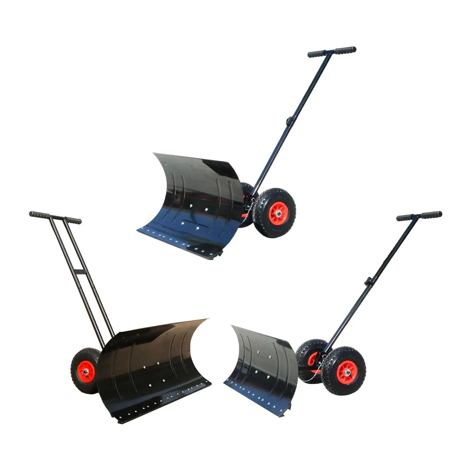 Wheeled Snow Shovel Pusher Efficient Sleigh Shovel Outdoor Multi Angle Snow Plow for Car Pavement Clearing Sidewalk Driveway