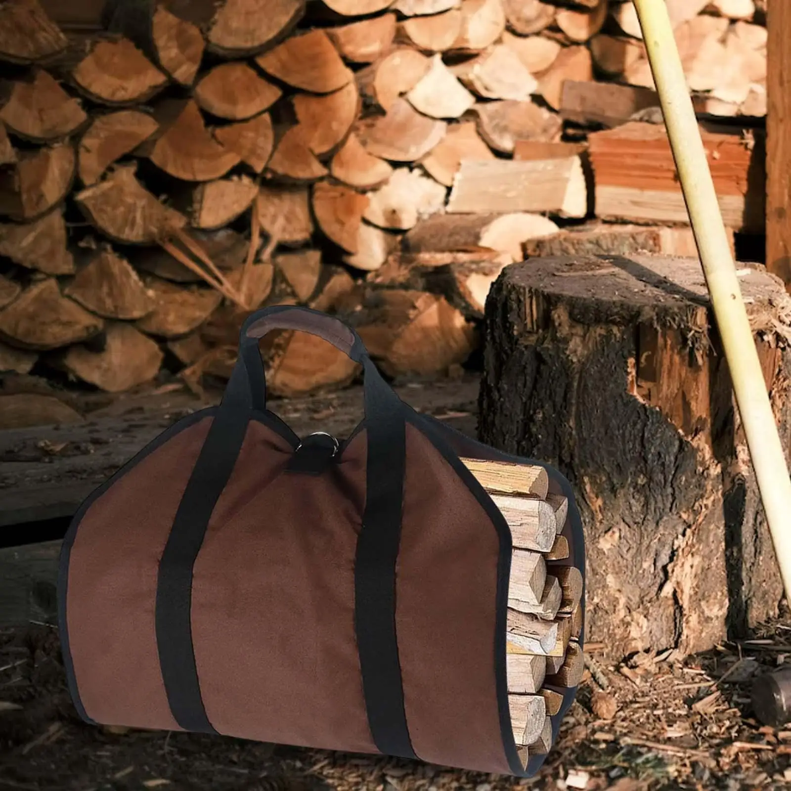Portable Firewood Carrier Bag Log Tote Handbag Holder Rack Fireplace Fire Wood Large Capacity for Barbecue Fire Pit Picnic BBQ