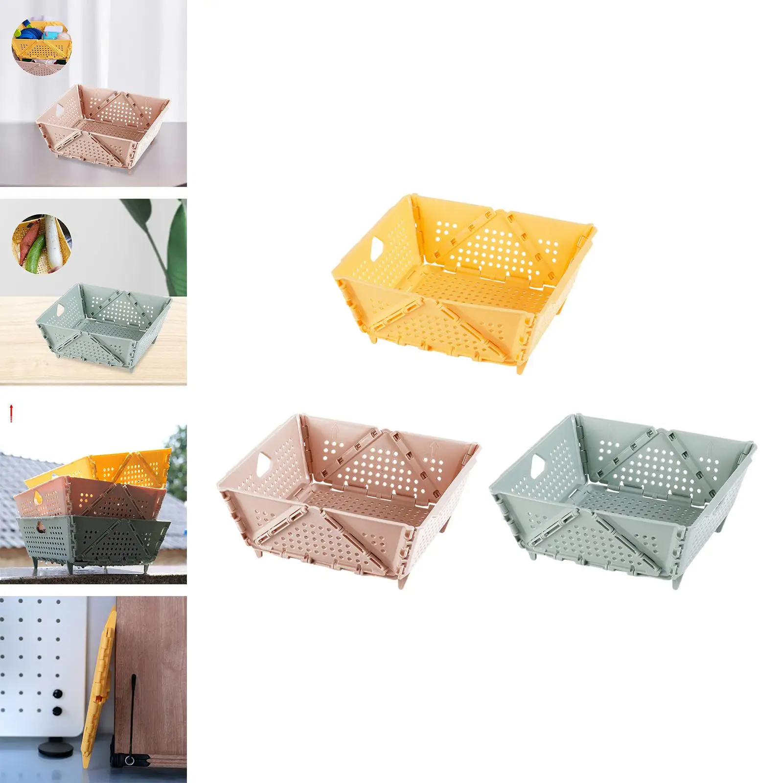 Small Folding Basket Multifunctional with Hollow Handles for Baby Clothes Sundries Desktop Organizer Box for Bedroom Bathroom