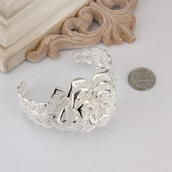925 Sterling Silver jewelry bangle Hot engagement exquisite retro charm hollow big women lady flowers openings bracelet