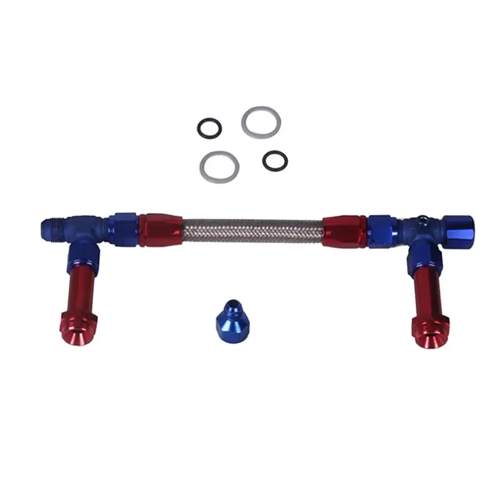 Braided Stainless Steel Carburetor Dual Inlet Line Kit For Holley Dominator Blue+Red