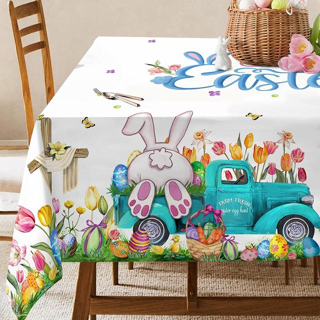 Tovaglie pasquali decorazioni pasquali Bunny Egg Truck Tulip tovaglie in  poliestere lavabili adatte per feste da Picnic ristoranti - AliExpress