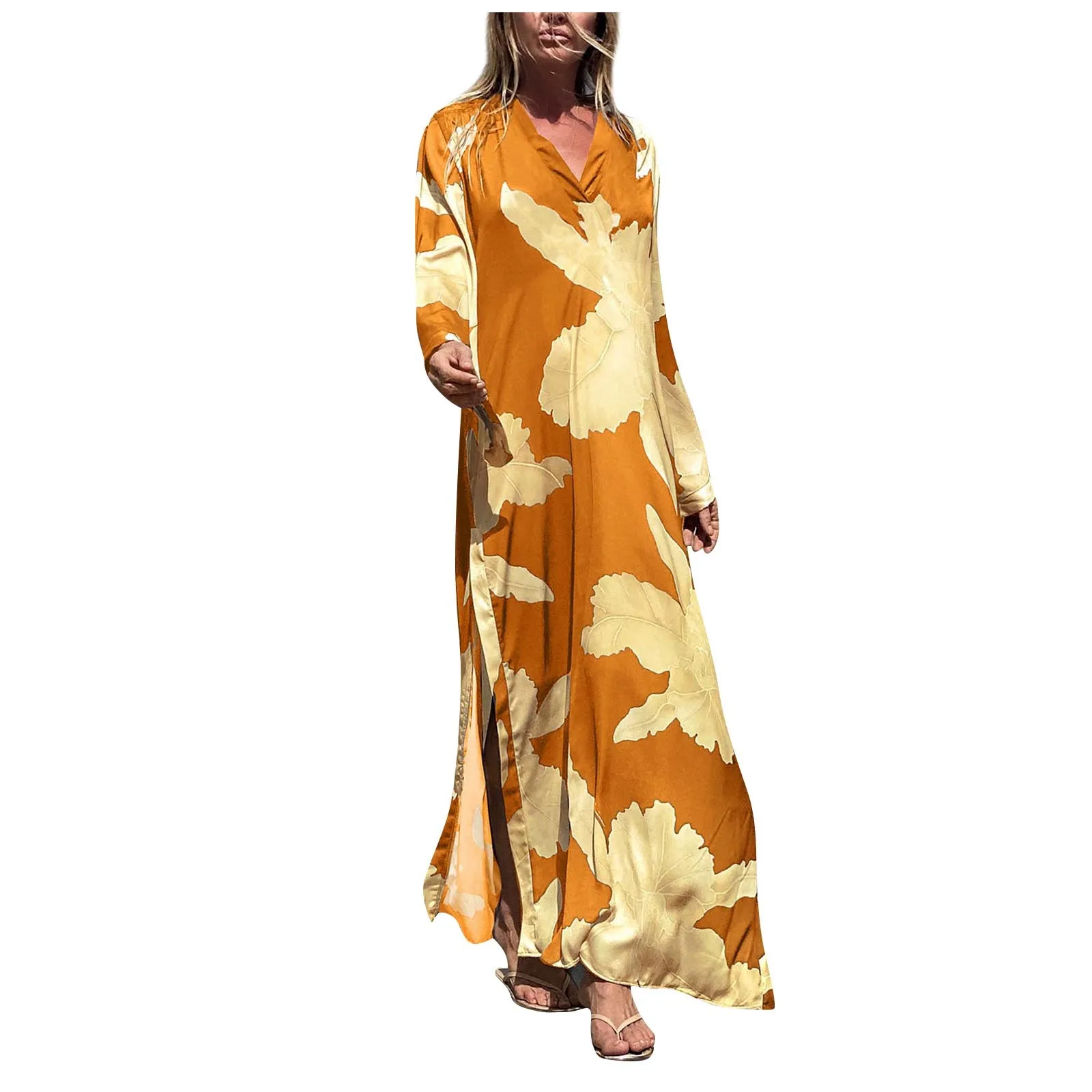 Summer Women's Fashion Leisure Printed Beach Blouse Pullover Sunscreen Women'S Holiday Dress Chiffon Cover Ups Beachwear long flowy beach dress