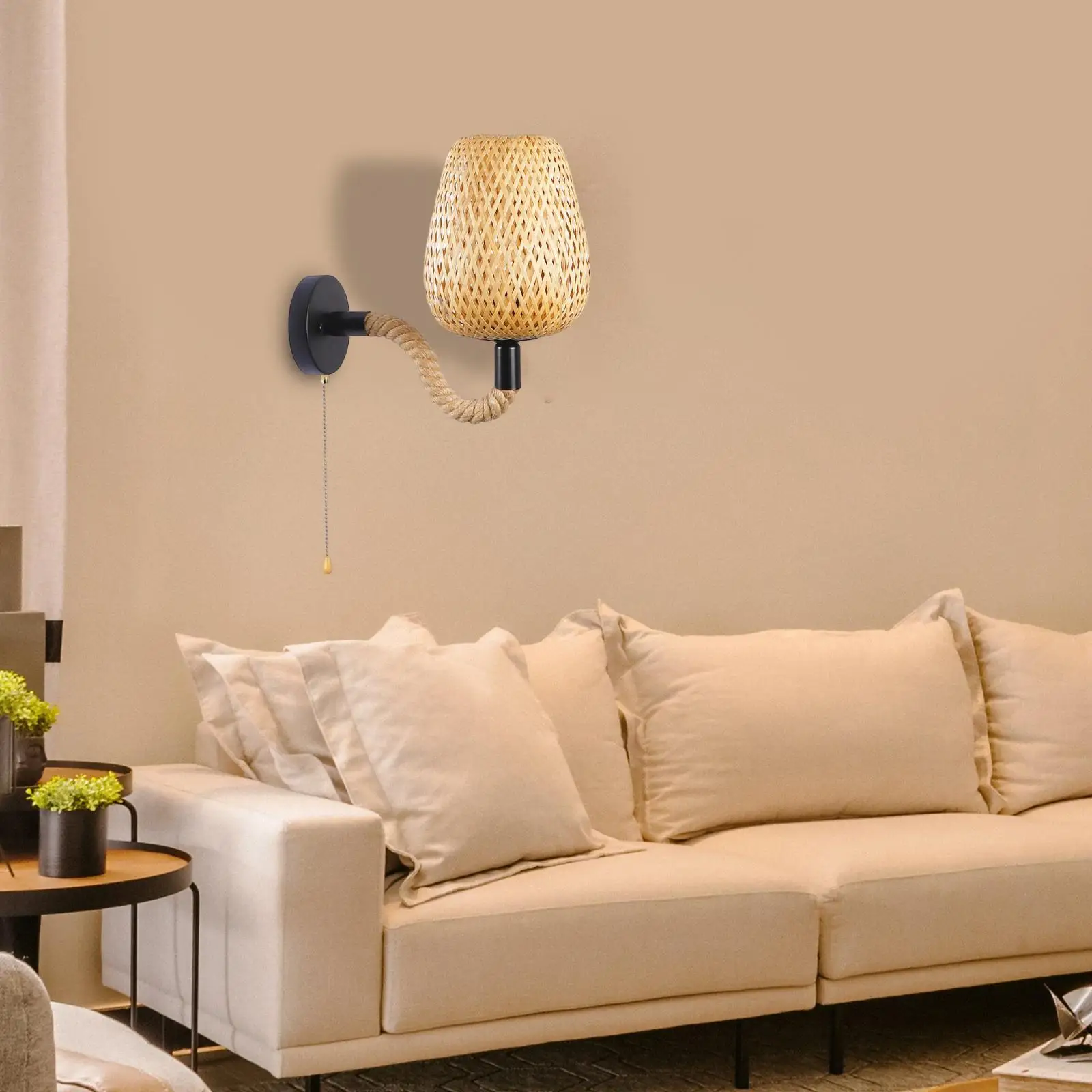 Bamboo Rattan Wall Lamp Art Wall Sconce Lighting for Hallway, Kitchen, Living Room Environmentally Friendly Handmade Rustic