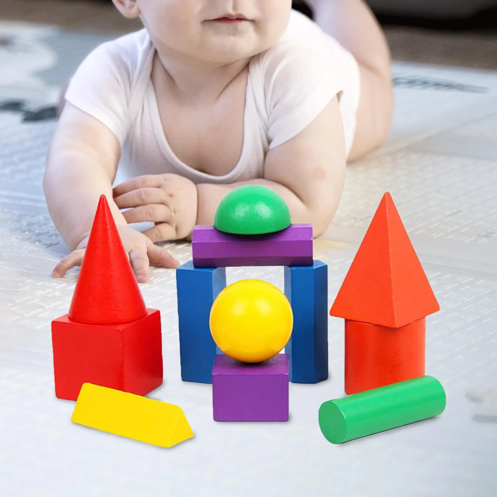 12Pcs Wood Geometric Shapes Blocks Set Color Shape Sorting Large Size Pattern Blocks for Game Shape Sorters Preschool Activity