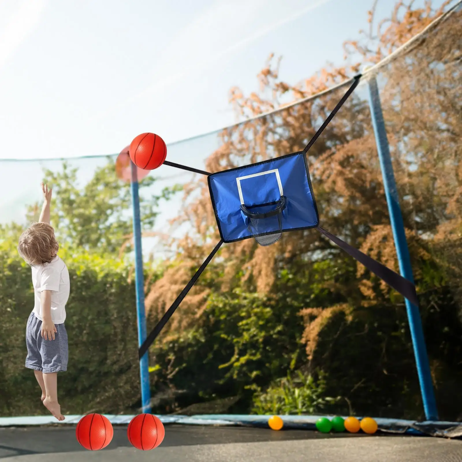 Trampoline Basketball Hoop with Pump and Ball Waterproof with Connection Ropes Sun Protection Easy Install Lightweight Backboard