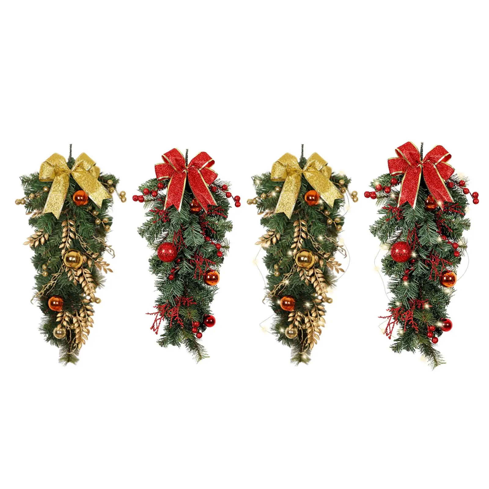 Hanging Christmas Upside Down Tree Simulated Leaves Colored Balls Christmas Garland for Wall Home Porch Hotel Windows