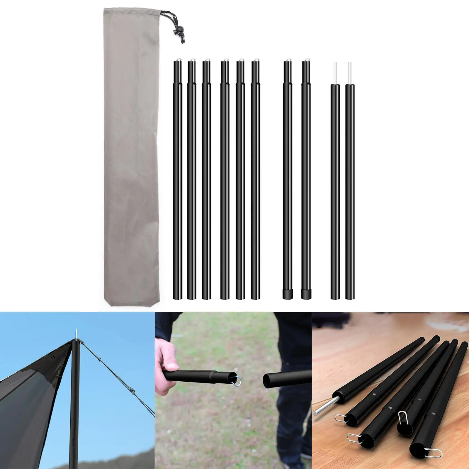 2 Pieces Universal Tent Poles Lightweight Adjustable for Camping Replacement Sun