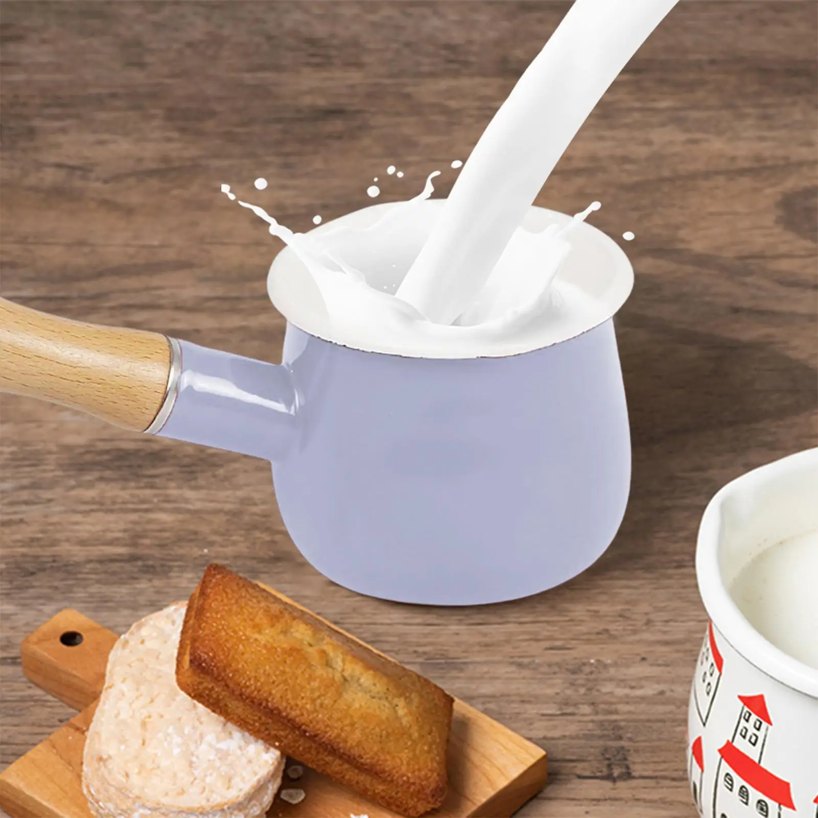 Non Stick Sauce Pan Milk Pan Pasta Pot Small Heat Resistant Butter Warmer Pot Wood Handle Sauce Pot for Chocolate Milk Butter