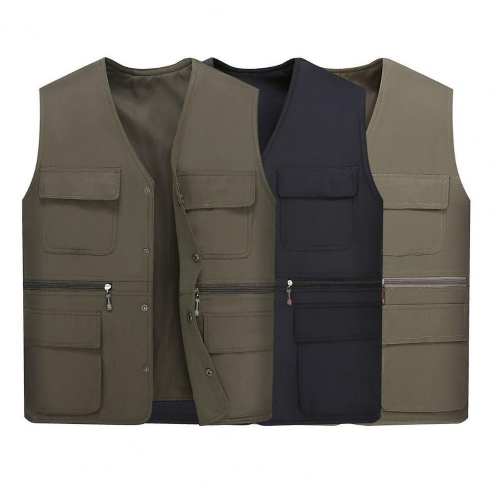 Description Picture 3 of itemMen Vest Jacket Male Waistcoat Washable Relaxed Fit Single Breasted Overall Jacket Vest Multiple Pockets Work Vest Cargo Vest