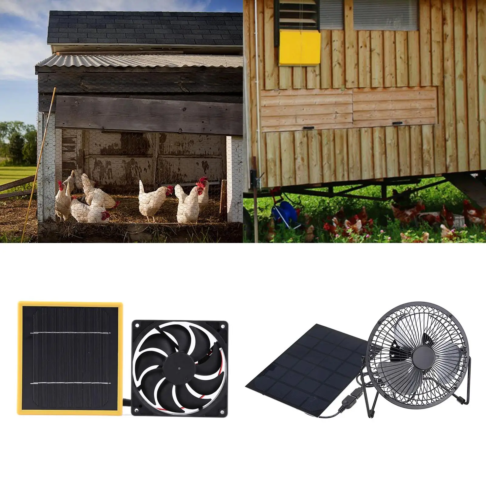 Portable Solar Exhaust Fan Greenhouse Fan Powered Fan for Greenhouse, Dog Chicken House Camping, RV, Car,