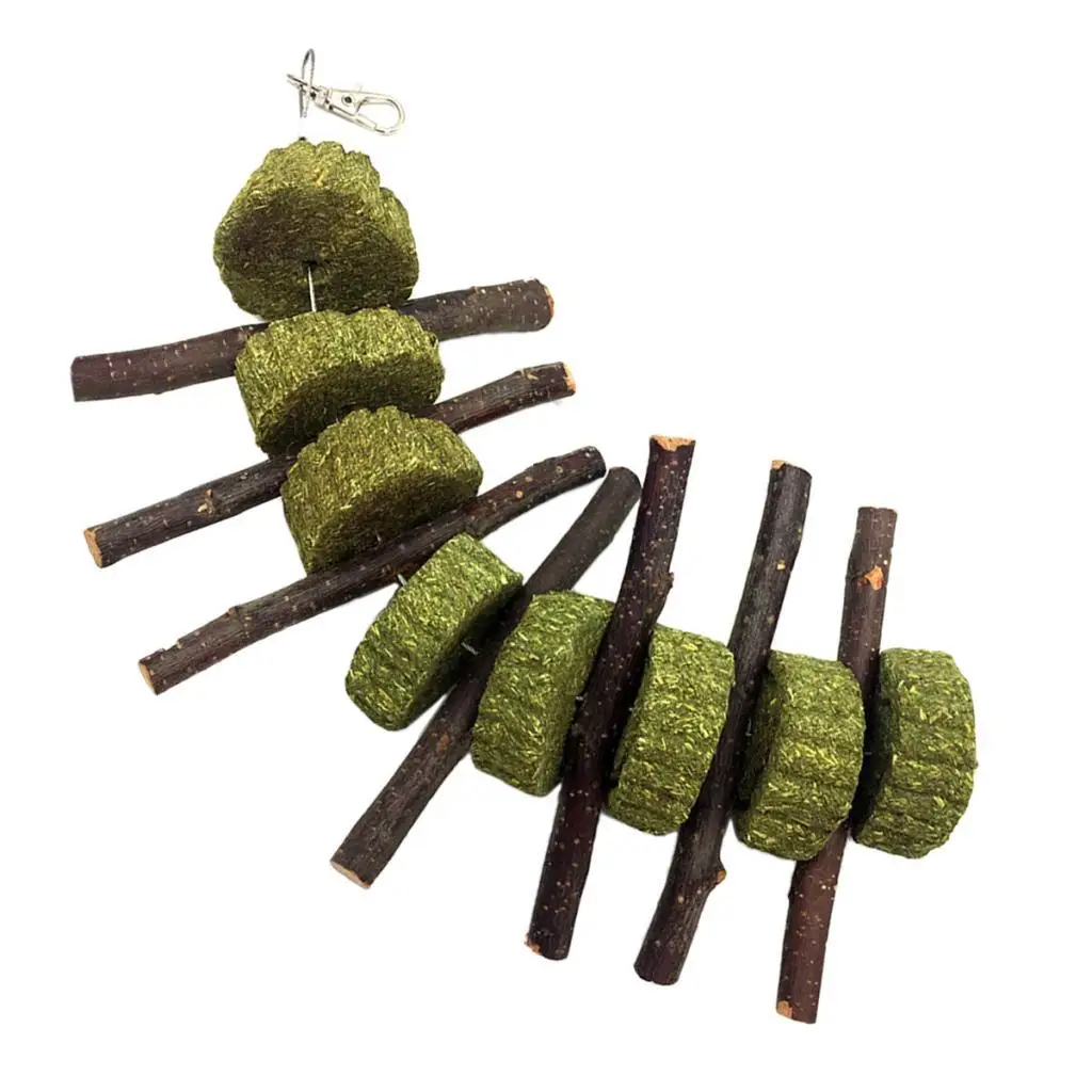 Wood Molar Sticks W/Grass Cake Pet  Chewing Toy