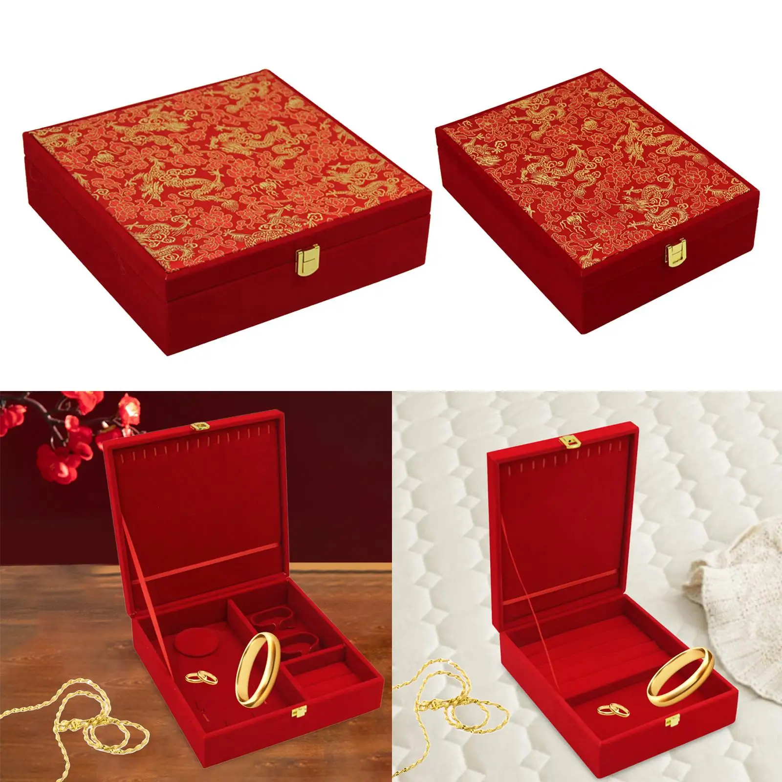 Wedding Jewelry Set Gift Box Red Velvet Jewelry Box Wedding Necklace Earring Ring Gift Box Jewelry Display Box for Weddings