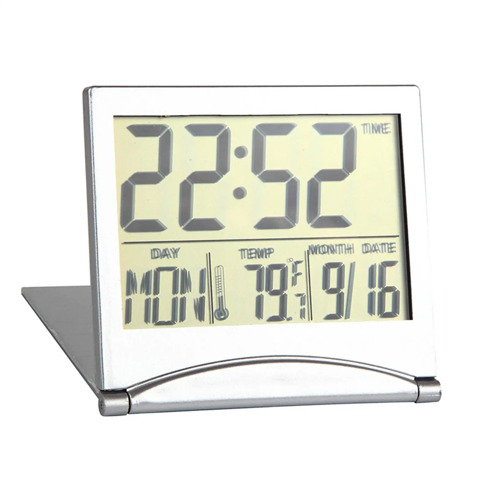 LCD Display Digital Travel Alarm Clock Snooze Mode Calendar Reminders Battery Operated Foldable Compact Desk Clock for Training