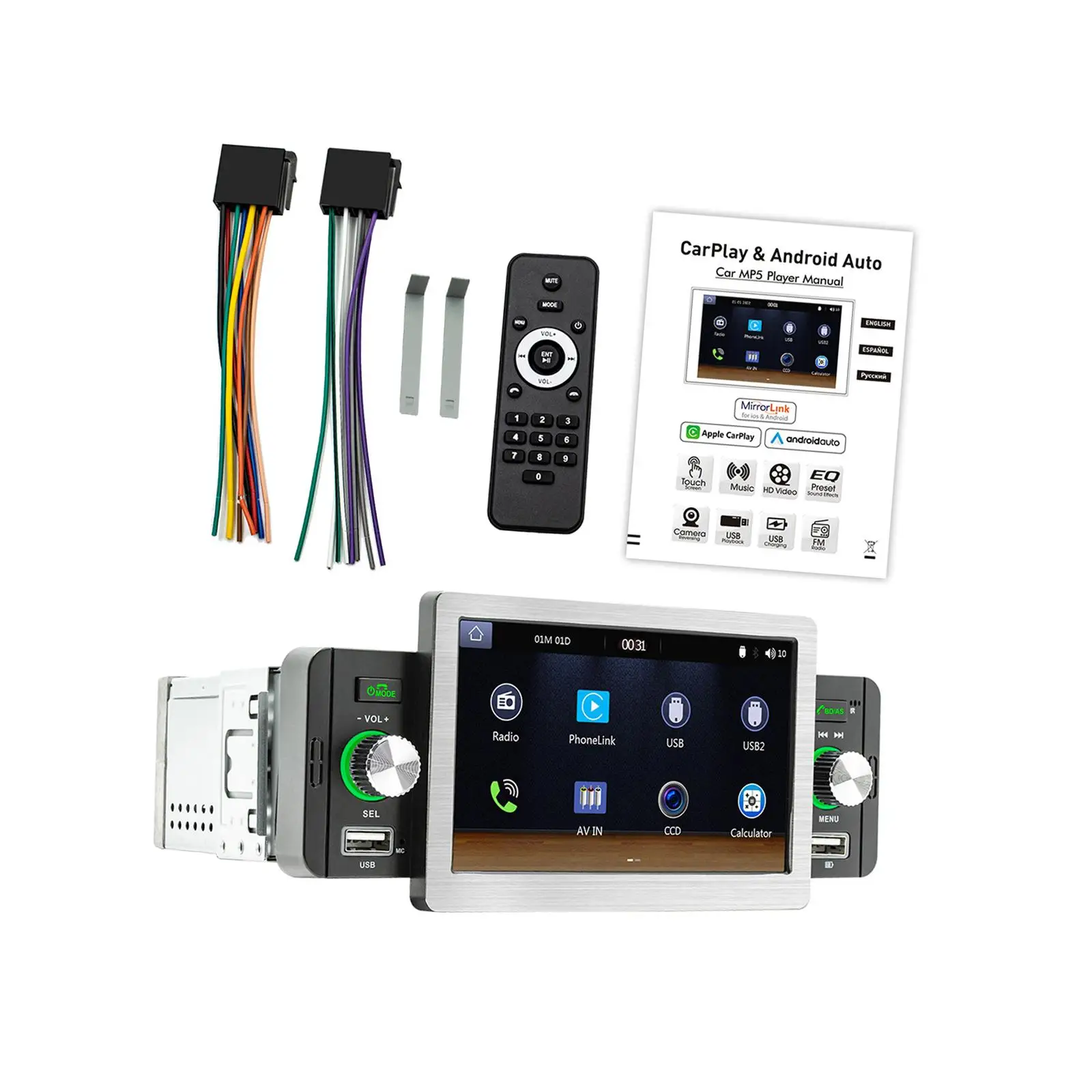 Car MP5 Player Touchscreen Waterproof Remote Control Mic Reversing Function 5
