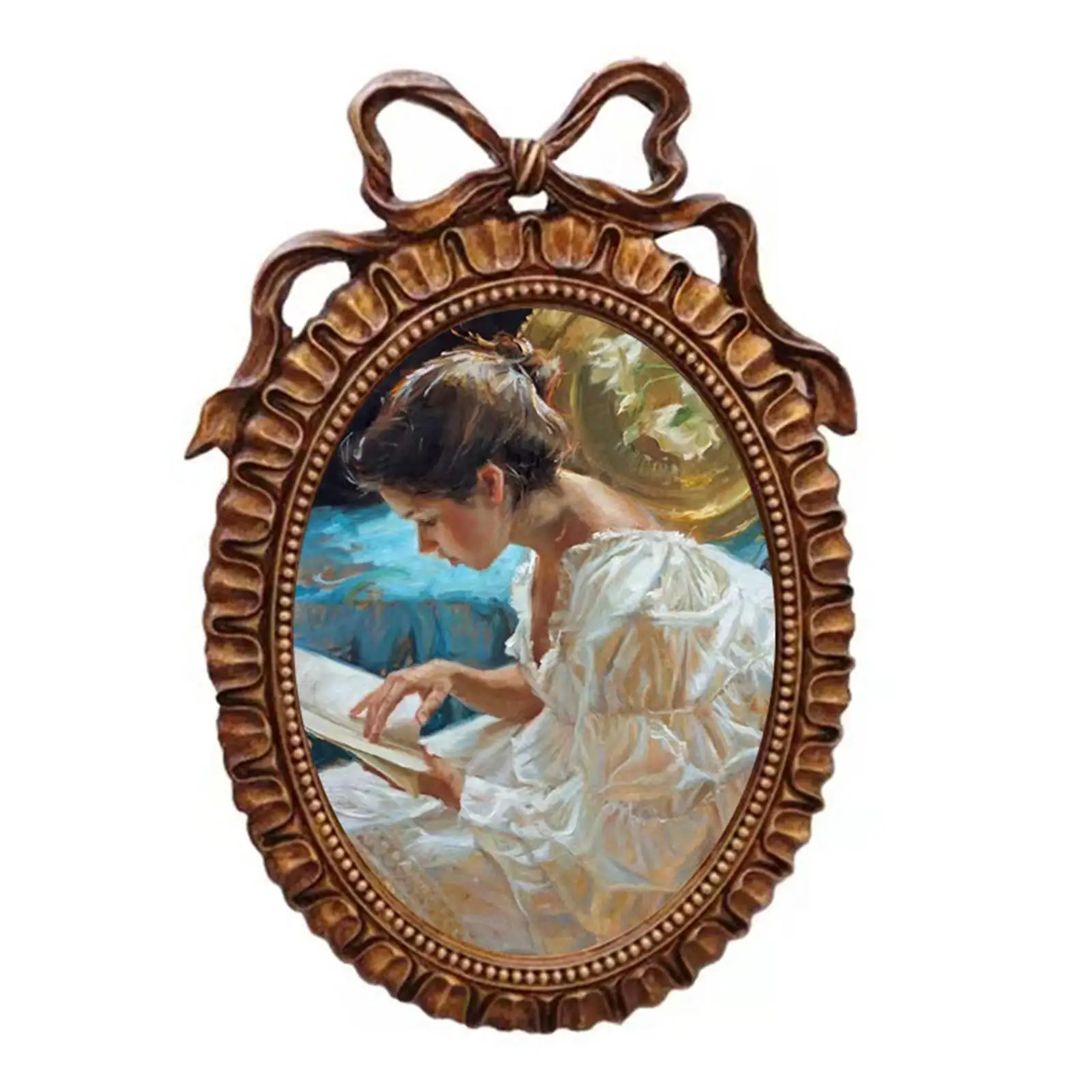 Old Fashioned Resin Oval Photo Display Frame, Wall Desktop for Home Decor Photo Gallery Art Ornament Multi Occasions Decoration