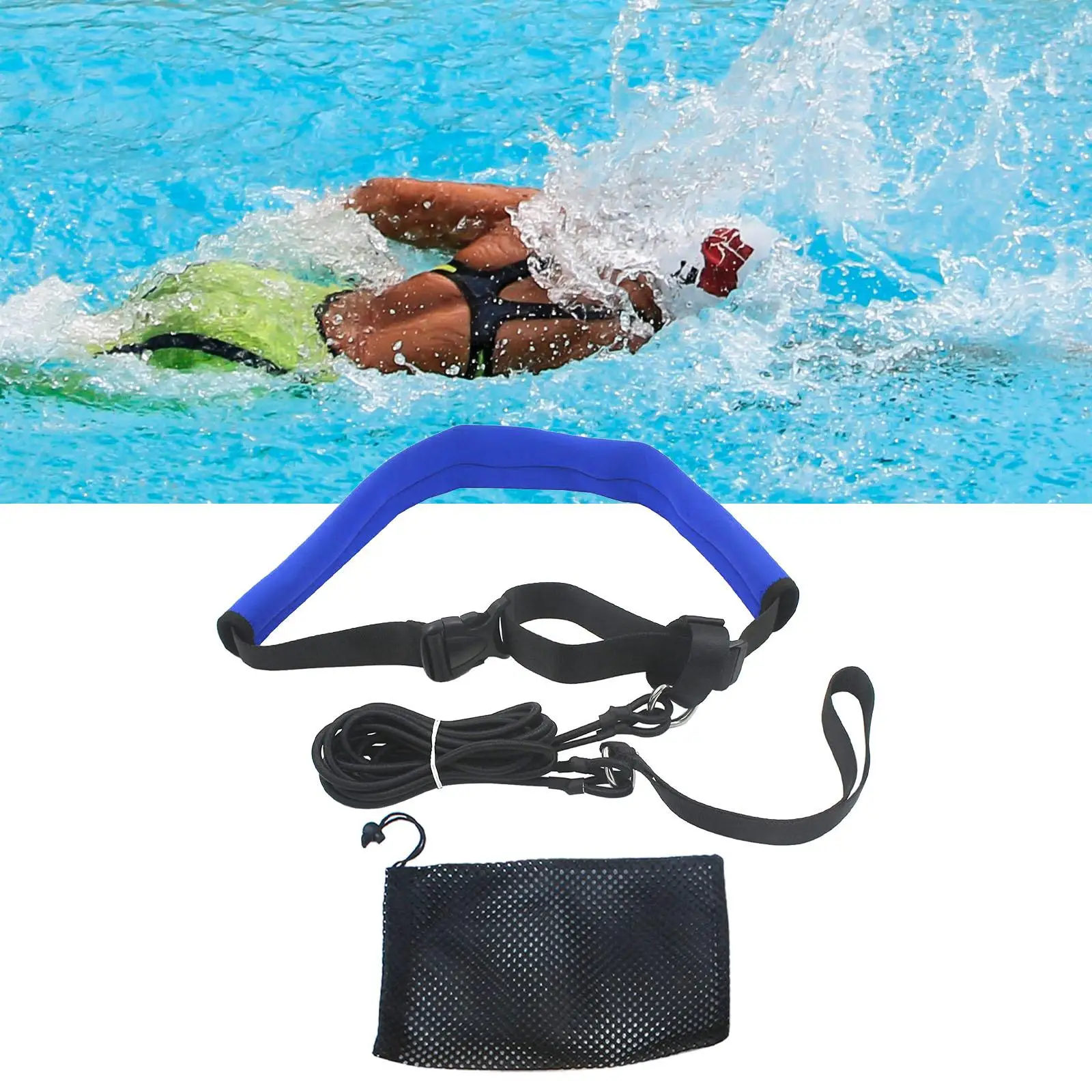 Pool Swim Trainer Belt Harness Swim Tether Stationary Swimming System Bungee Adjustable Waist Belt Cord Loop Elastic Rope Band