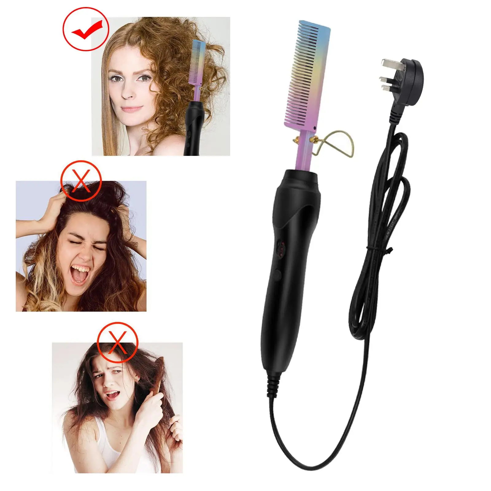 Hair Straightener Comb Brush Straightening Professional Hot Air Brushes UK Plug