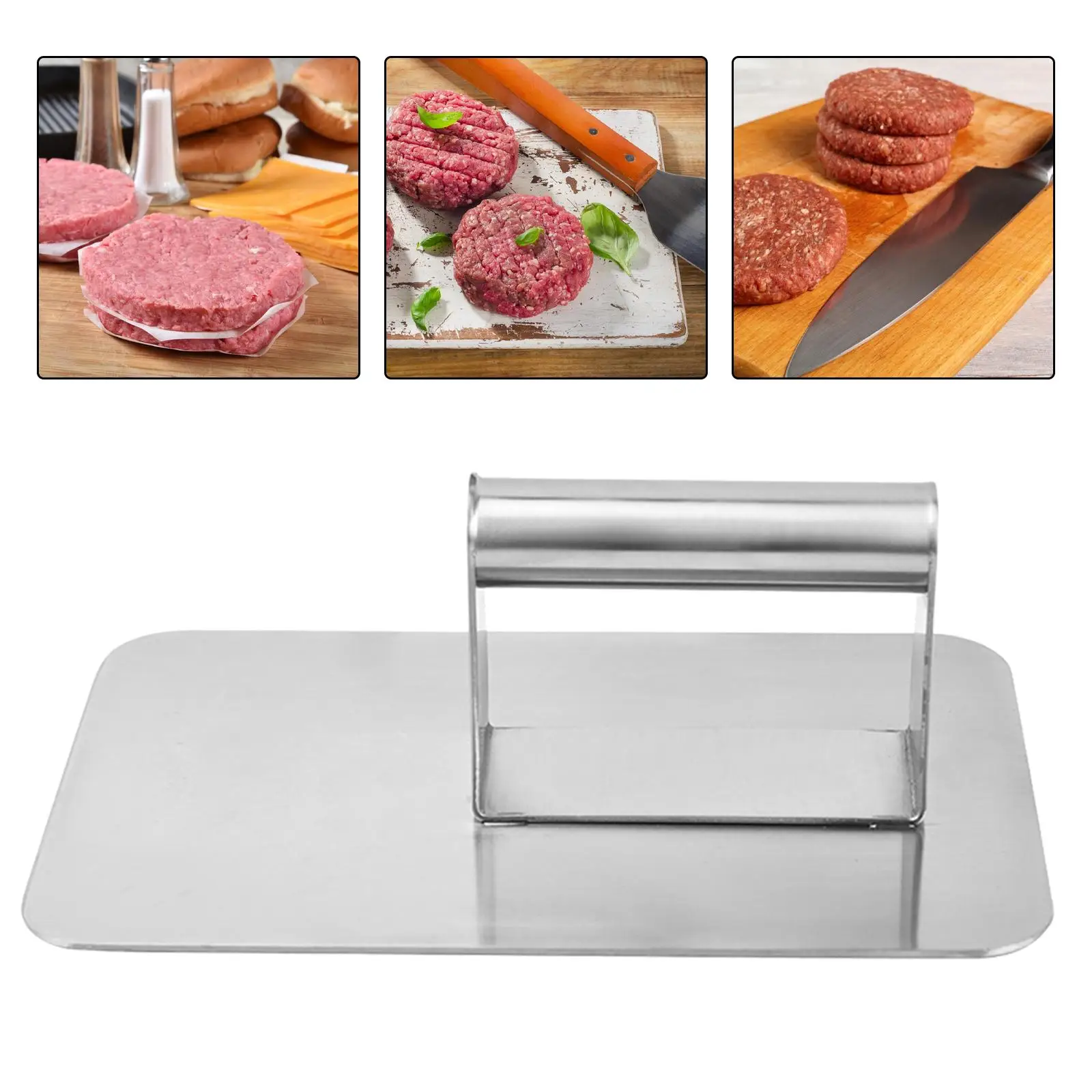 Stainless Steel Burger Press Flat Bottom Heavy Duty Kitchen Meat Press for BBQ