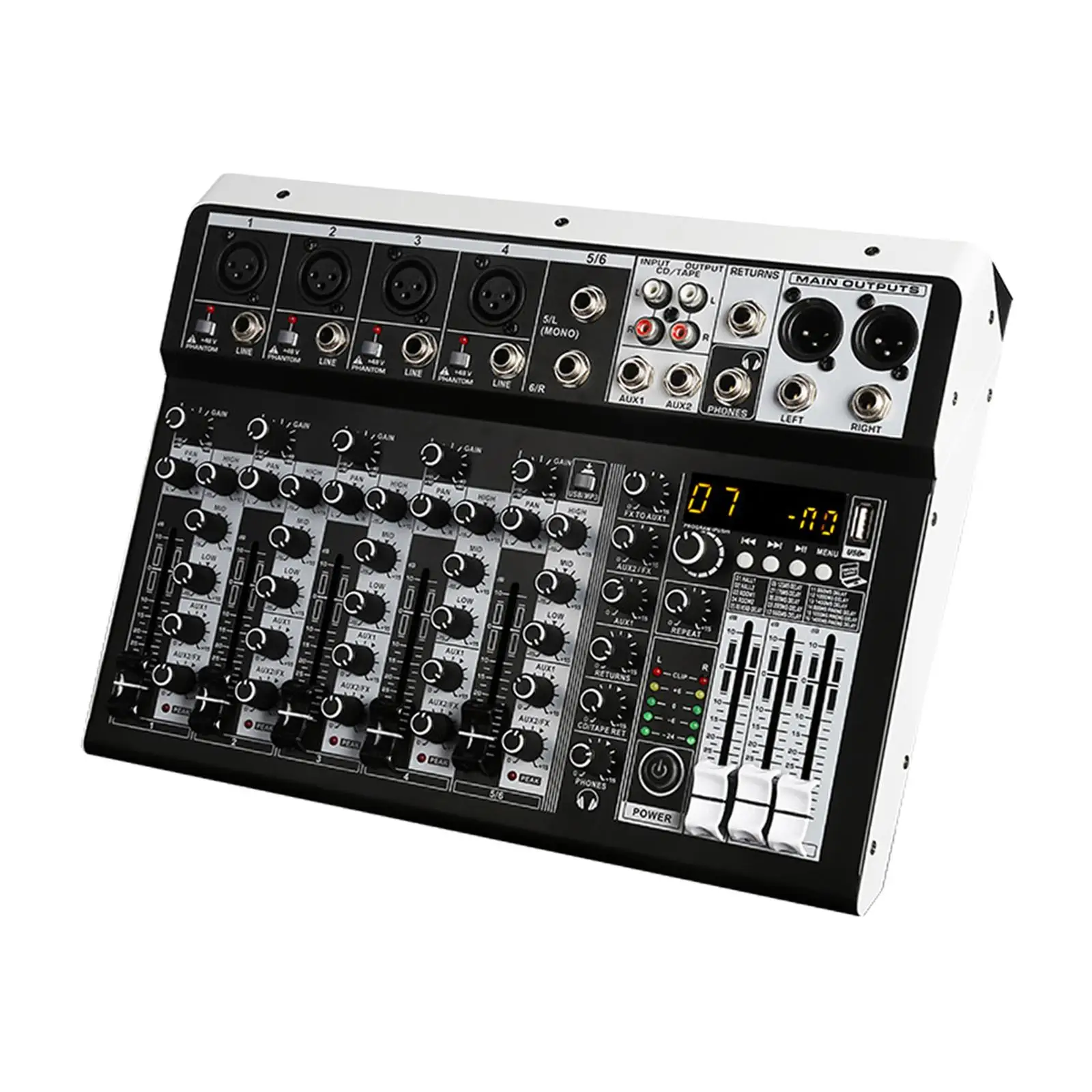 6 Channel Audio Mixer Computer Recording Mixing Console for Smart TV Studio Recording Desktop Computer Jukebox Audio EU Adapter