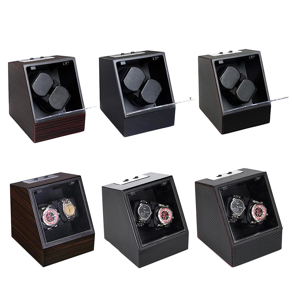 Vintage Automatic Rotation Ebony Wood Double Watch Winder Storage Display Case Box