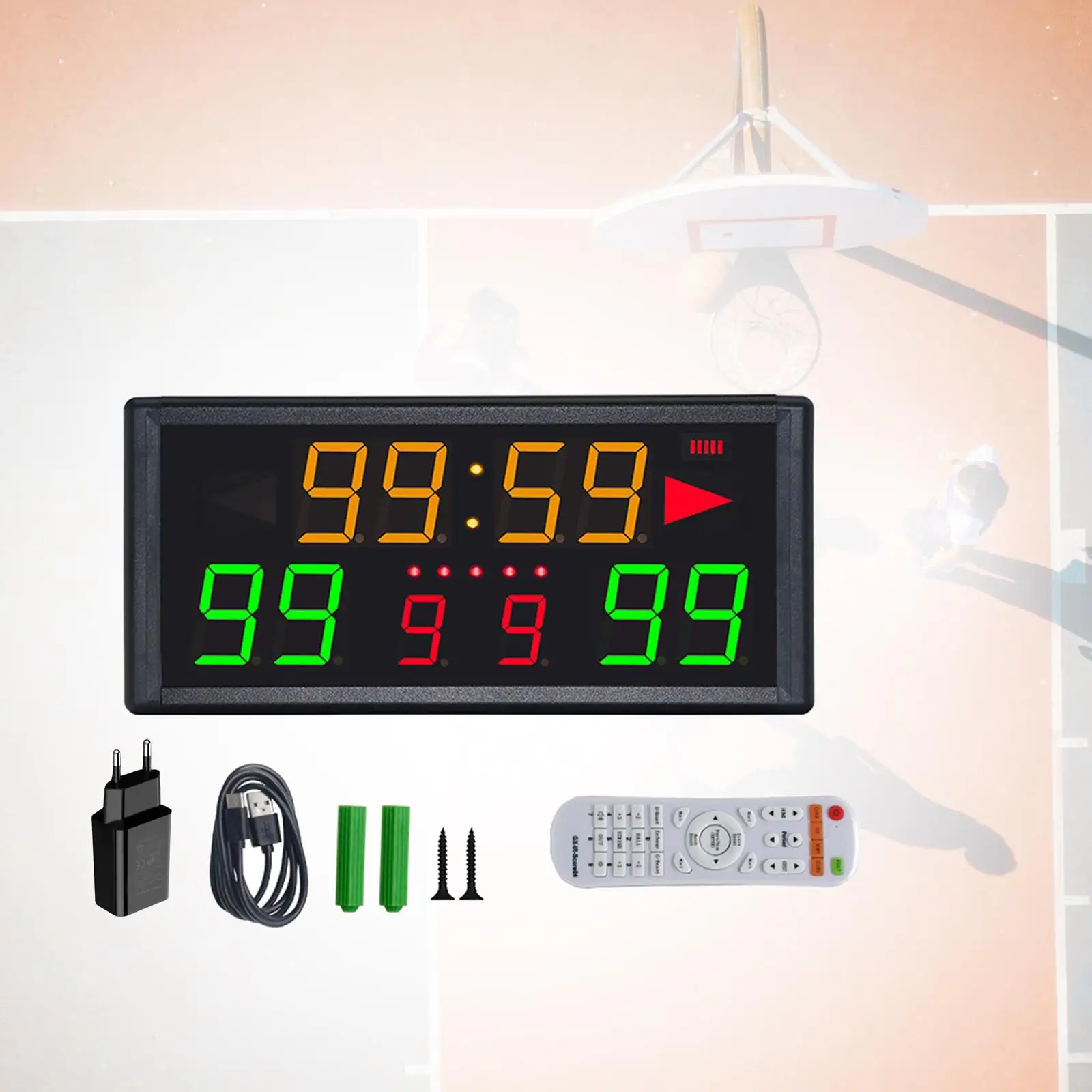 Digital Scoreboard 33ft to 49ft Control Distance Lightweight Portable Score Clock for Football Basketball Badminton Volleyball