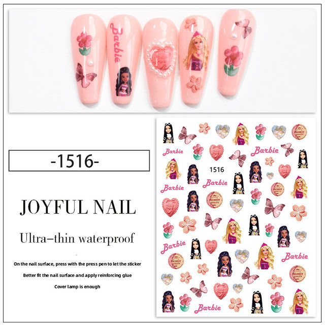 Cutie Diy Manicure Nail Stikers Set Barbie Letter Bow Pattern impermeabile  Girls Toys accessori Anime elegante regalo di compleanno per bambini