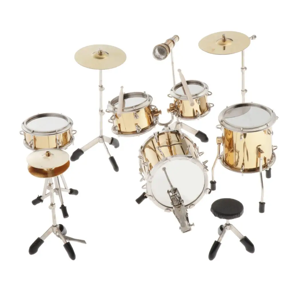 1:6 Scale Miniature Drum Kit 9pcs/set  Musical Instrument Model Decor