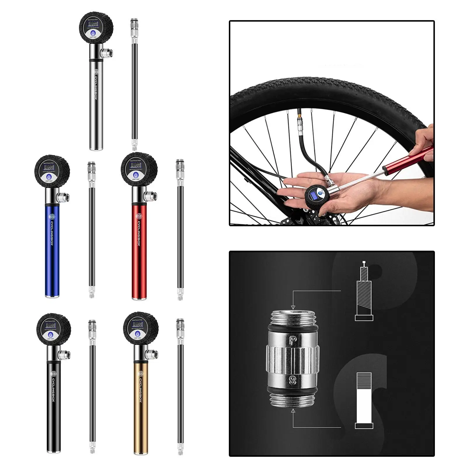 Portable 120 PSI Inflator with Pressure Gauge for BMX