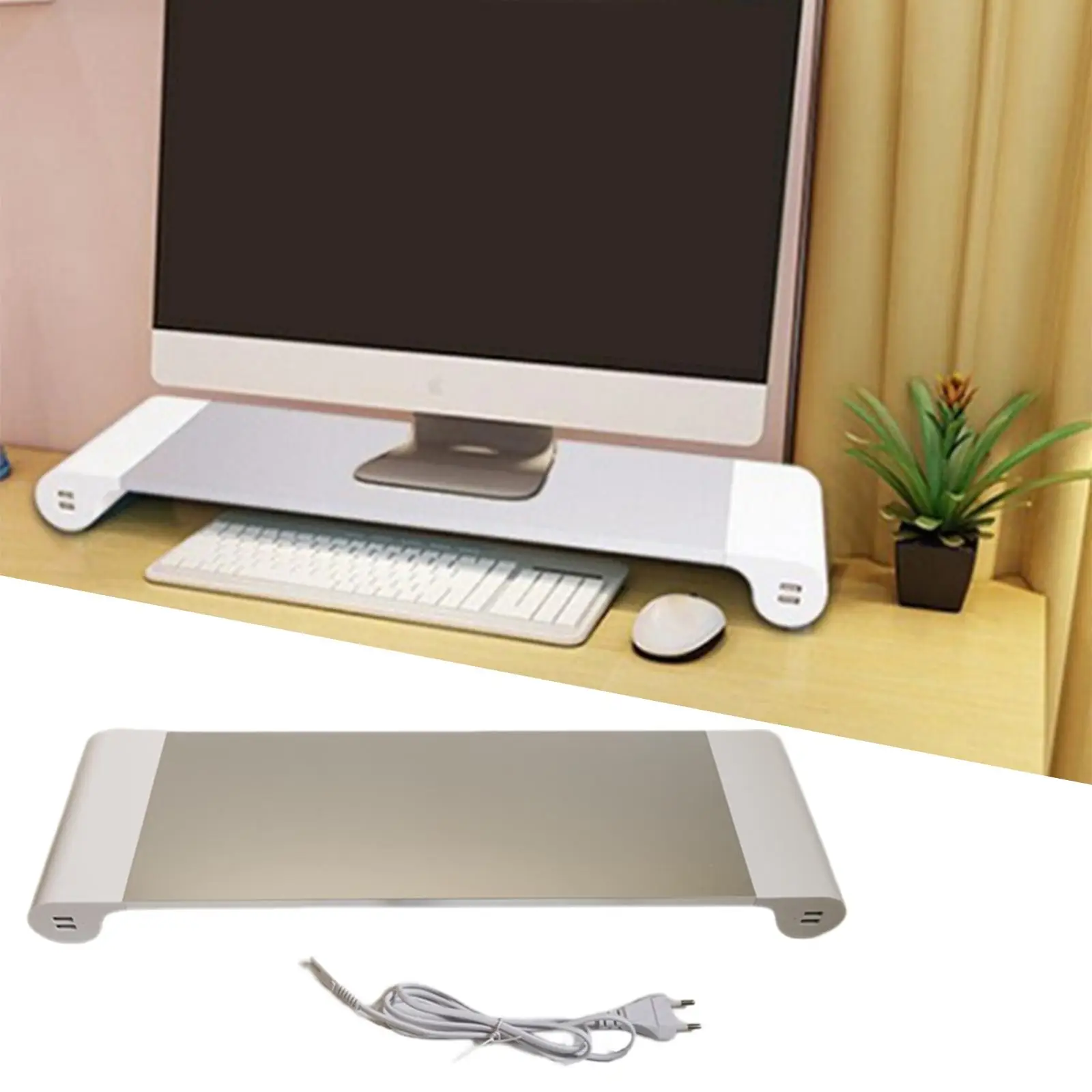 Desktop Screen Monitor Stand Riser with 4 USB Ports Desk Accessories Computer Monitor Shelf PC Screen Stand US Power Adapter