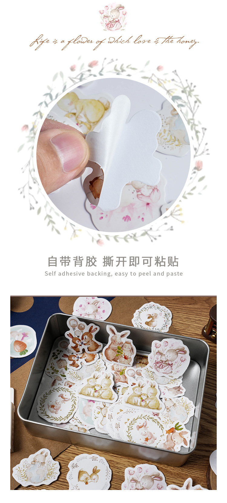 45 Pcs Cute Rabbit Kawaii Japanese Diary Stickers Pack Daily Planner Scrapbooking Stationery Decoration