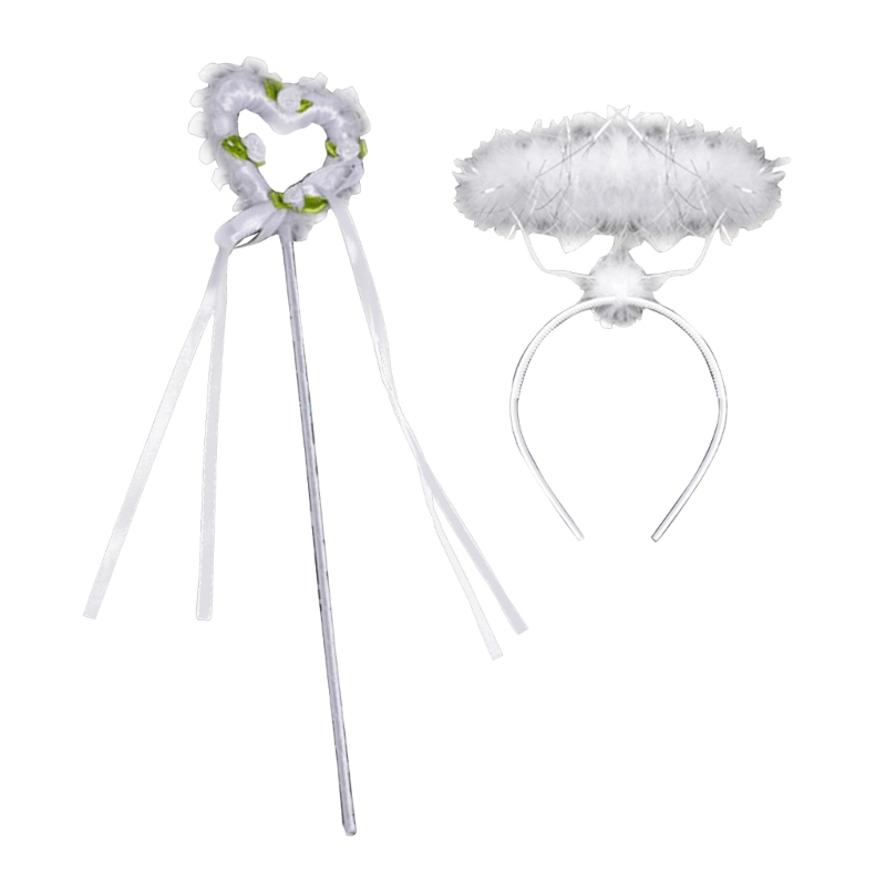 Engel Halos Stirnband mit Engel Zauberstab Engel Kostüm Engel Halloween Cosplay Kostüm Zubehör weiß für Frauen Mädchen – Detail 1