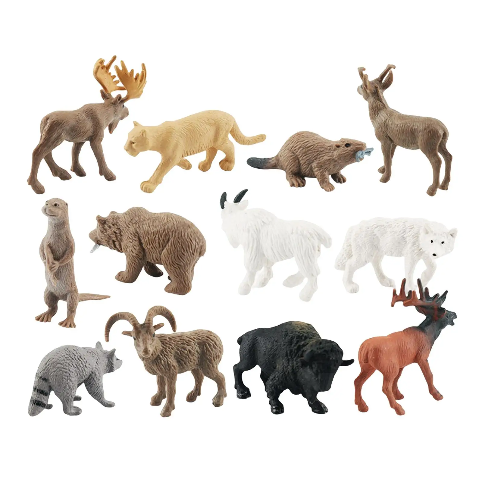 12Pcs Animal Figurines Assortment Elk Bison Bighorn for Teaching Props