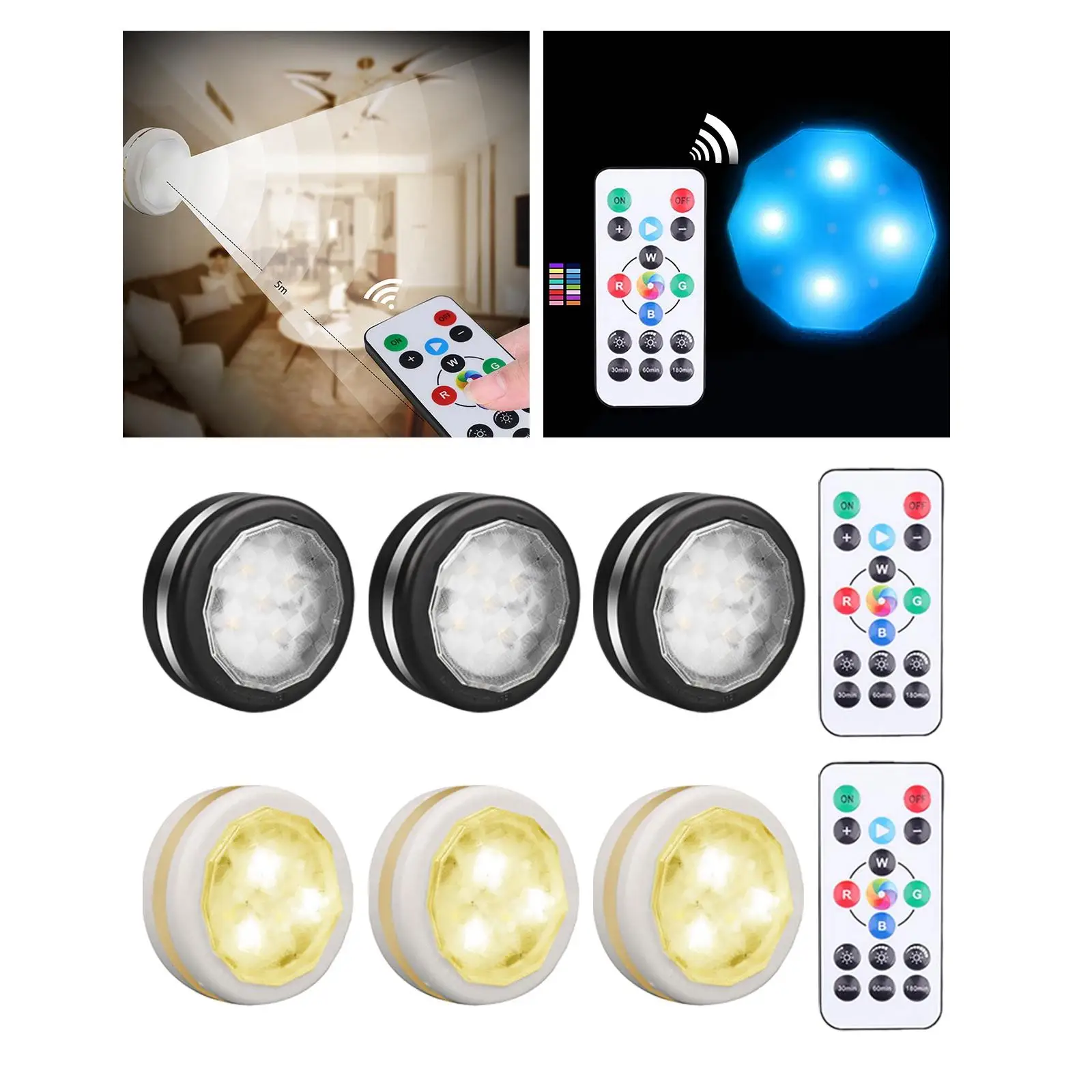3Pcs LED Puck Lights Night Light Under Cabinet Lighting for Closet Bedroom