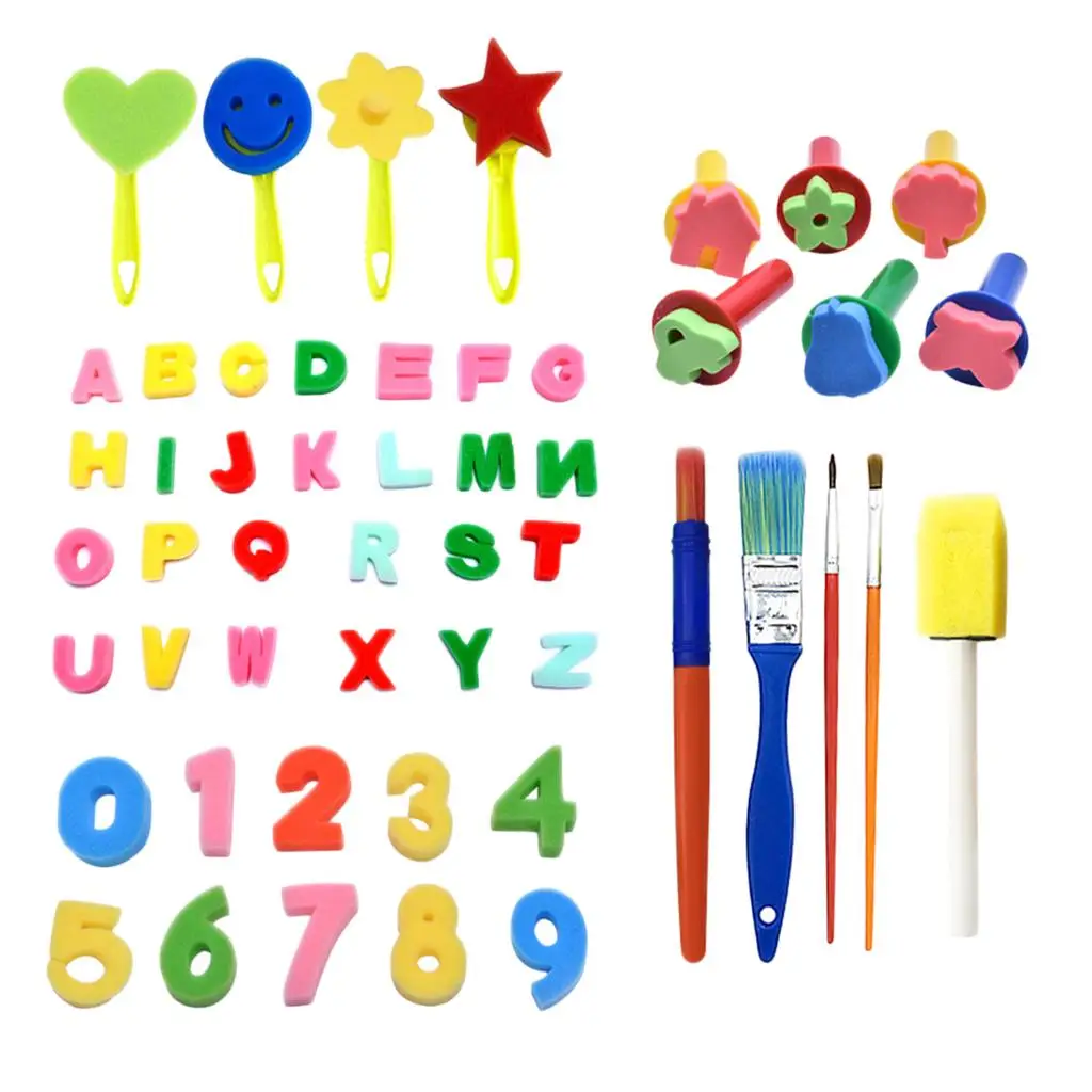 50 pieces child sponge painting brush stamp drawing brush set with