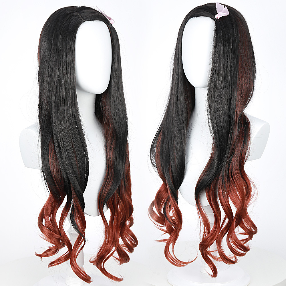 Hot Anime Demon Slayer Kamado Nezuko Cosplay Wig Dyed Gradient Long Hair  Headgear Carnival Halloween Party Props With Bow Tie - Cosplay Costumes -  AliExpress