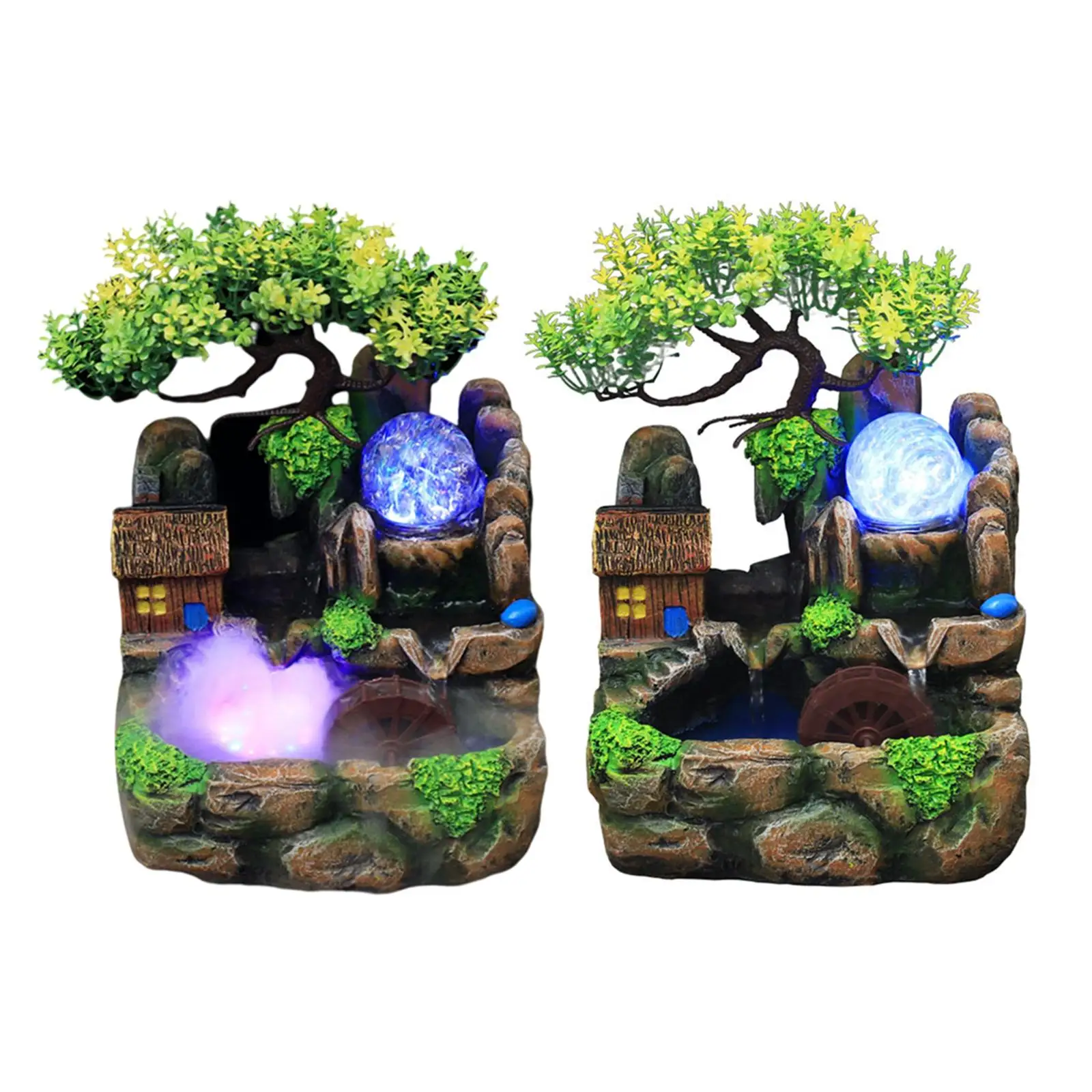 Resin Waterfall Fountain Rockery W/LED Illuminated   Rocks Crafts Humidifier Gift for Living Room Bedroom home and indoor