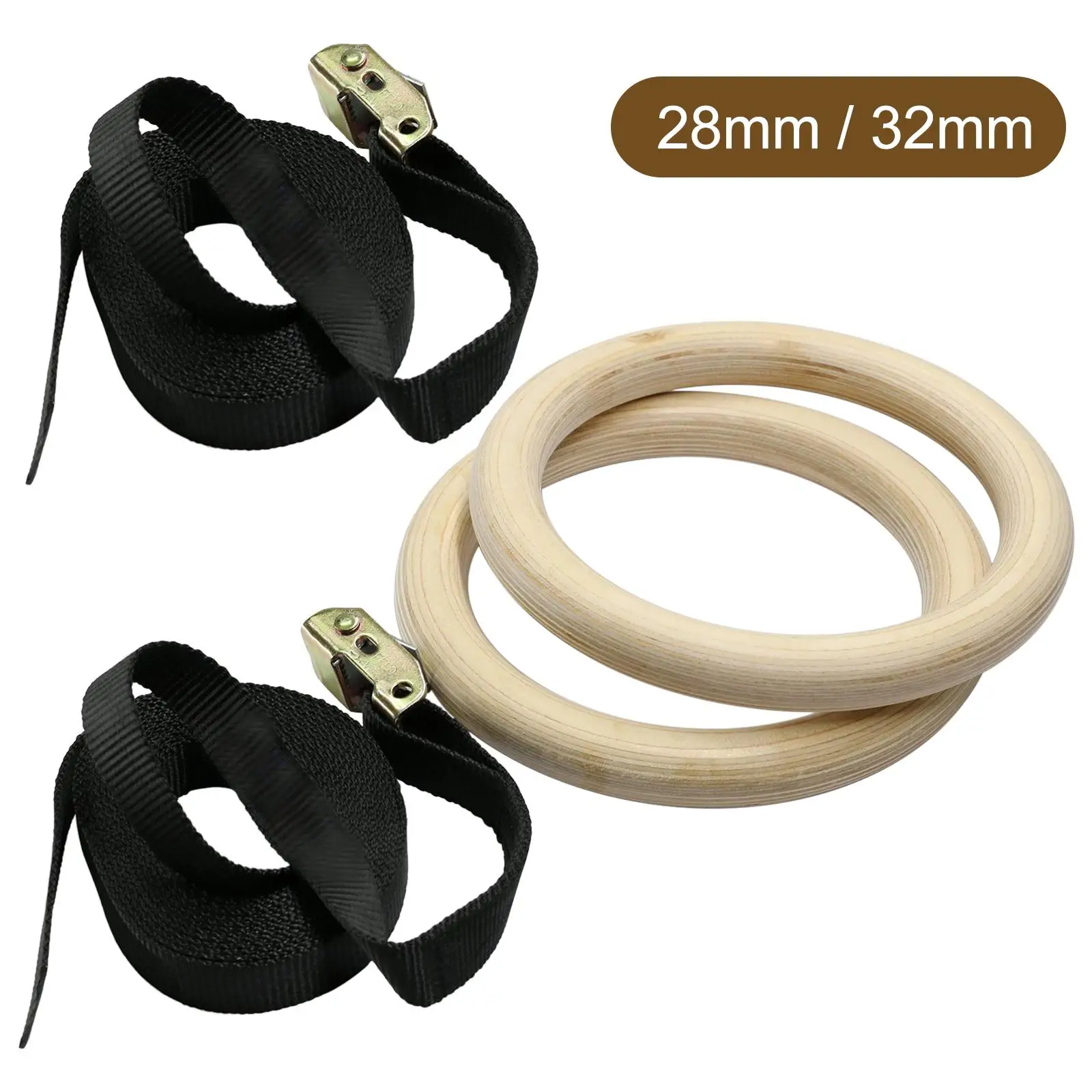 Indoor Gymnastics Rings Sports Rings Adjustable 14.76ft Long Straps Wooden Rings Training Equipment for Workout Fitness Home Gym