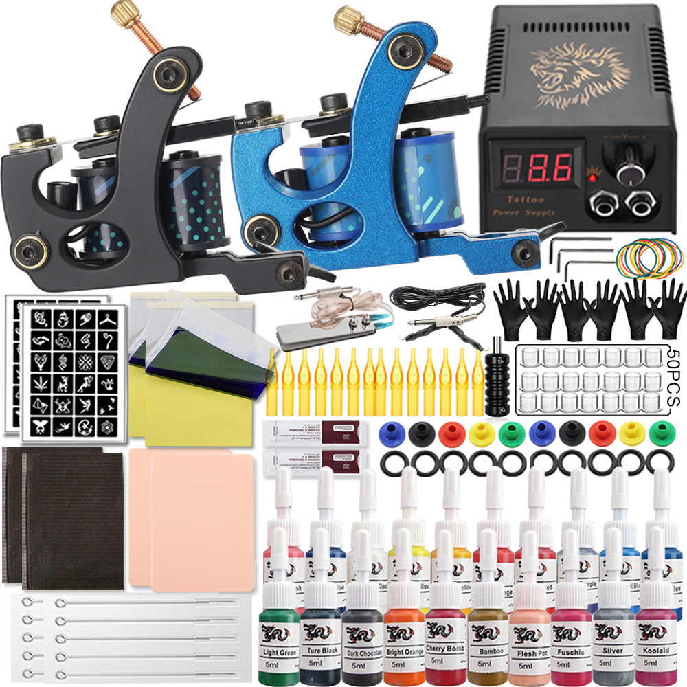 Best of Complete Coils Tattoo Kit Liner Shader Coil Machines Set With Power Supply Inks Pigment Tattoo Needles Tattoo Beginner Set Reviews & Tips