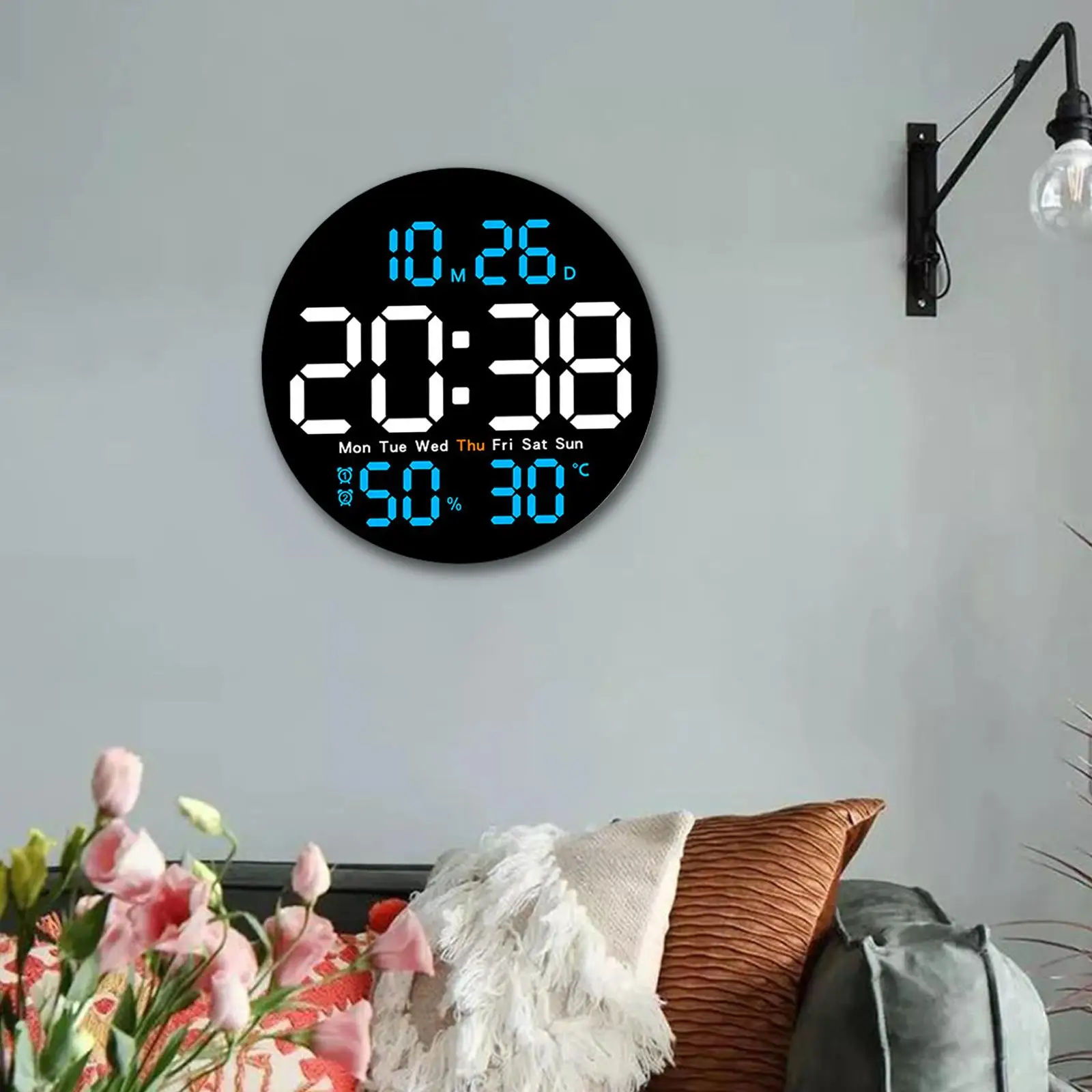 LED Wall Clock Adjustable Brightness Gift Temperature/humidity Electronic Clock for Home Restaurant Bedroom Living Room Decor