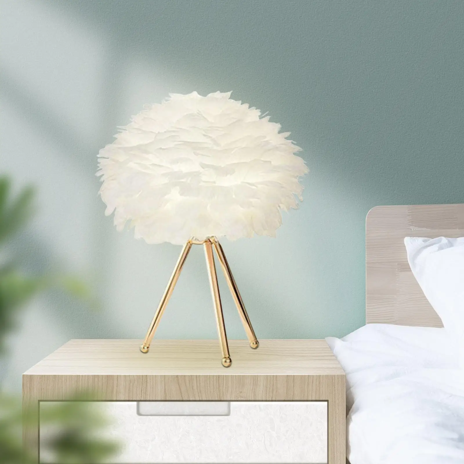 Elegant LED Feather Table Lamp Desk Light Lighting Night Lamp for Study Room