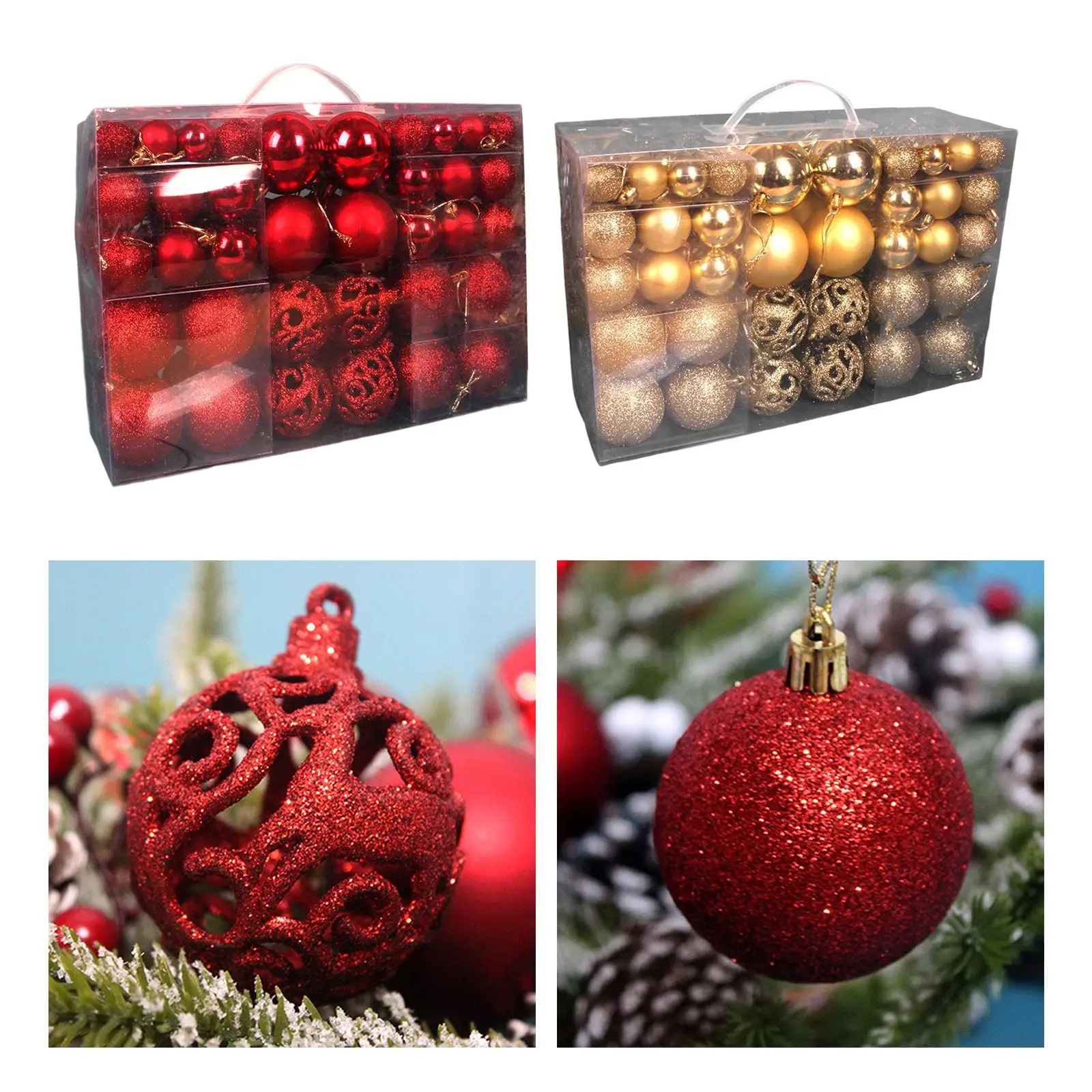 100x Christmas Ball Ornaments Tree Shatterproof Baubles DIY Pendants Xmas Decorations for Holiday New Year Indoor Home Party