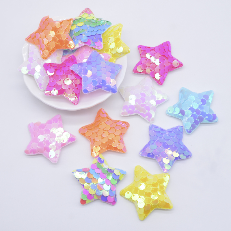 32 Stück 38 mm glitzernde Seaquins-Stern-gepolsterte Applikationen für DIY-Kleidung, Hut, Schuhe, Nähen, Patches, Kopfbedeckung, Haarspangen, Schleife, Dekor – Detail 1